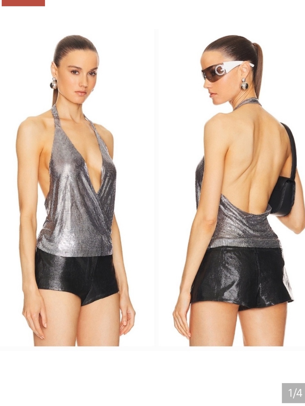 NBD Kimmy Halter Top Silver Metallic Chainmail Backless Size M NWT